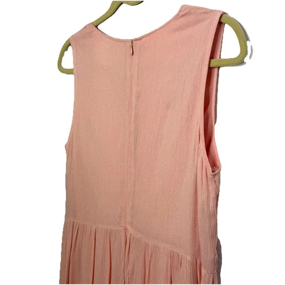 Entro Peach Embroidered Midi Dress Boho Floral Sleeveless Empire Waist Size L - Picture 12 of 14